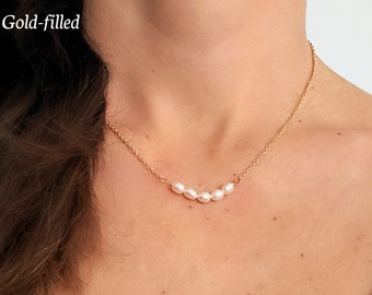 Dainty Pearls necklace gold | Waterproof gold filled jewel Durable minimalist pearl necklace High quality 18K chain Demi fine jewelry