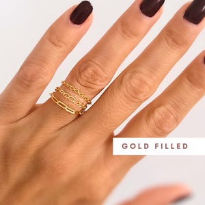 Conjunto Anillos Cadena Oro Laminado 18K, Trío o Dúo, Anillo apilable minimalista, Joya Clásica, Regalo Elegante mujer, Aro delicado diario