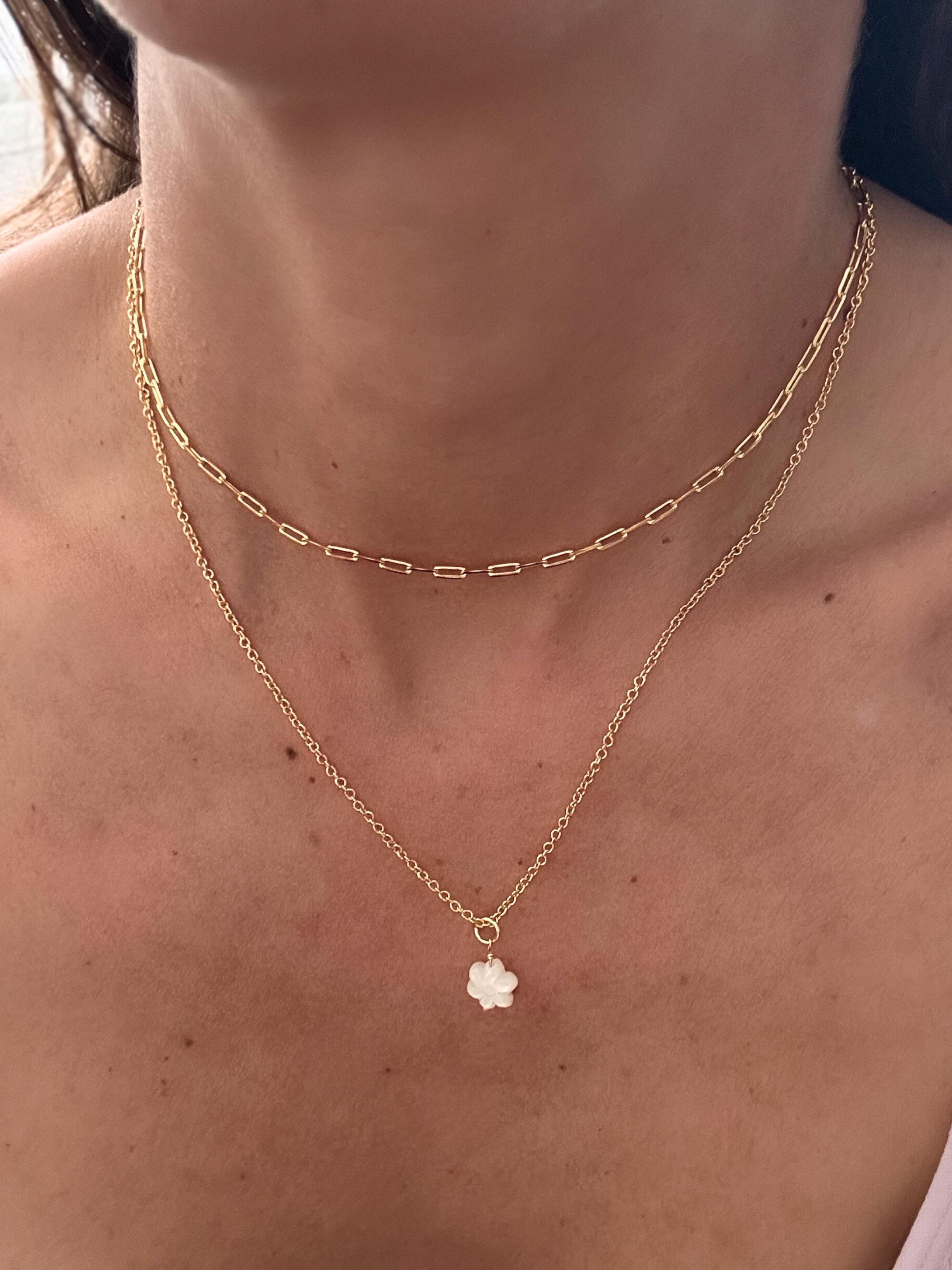 Gold Layered Birthstone Necklace For Women – Paperclip Chain & Rectangle Pendant, 16\"-18\"
