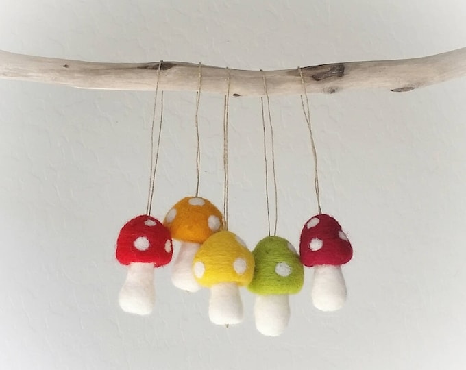 Woodland Christmas Ornaments : Felted Wool mushroom Ornaments