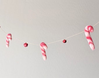 Farmhouse Christmas Garland : Candy Cane Wool Felt Christmas Garland