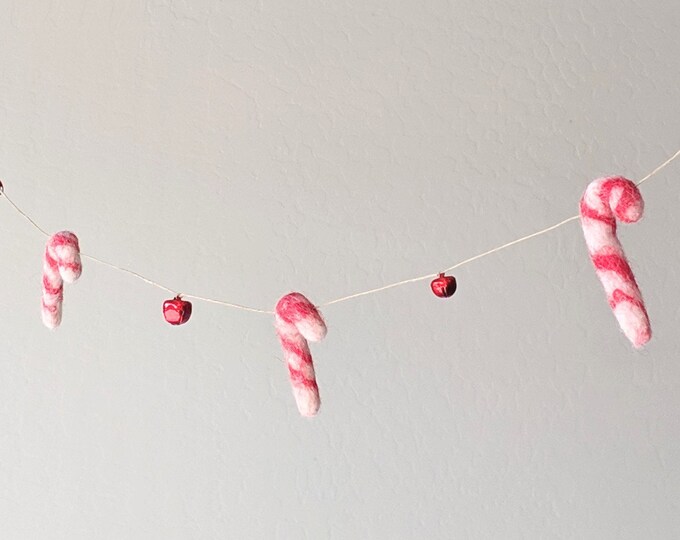 Farmhouse Christmas Garland : Candy Cane Wool Felt Christmas Garland