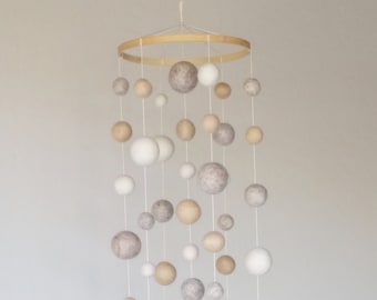 Baby Mobile : Multi-Size Pom Pom Baby Mobile / Gender Neutral Baby Mobile