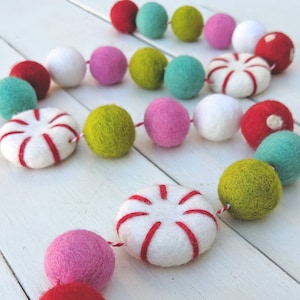 Christmas Garland : Peppermint Christmas Felt Ball Garland