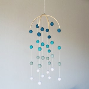 Baby Mobile : Pom Pom mobile in Aqua Ombre tones