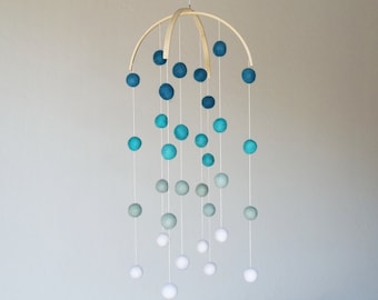 Baby Mobile : Pom Pom mobile in Aqua Ombre tones