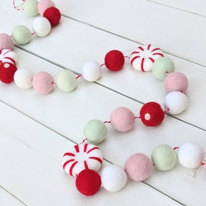 Christmas Garland : Peppermint Christmas Felt Ball Garland