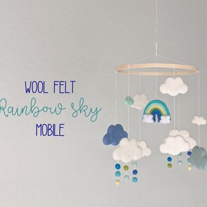 Rainbow Baby Mobile : Wool Felt Baby Mobile with Clouds and Rainbow