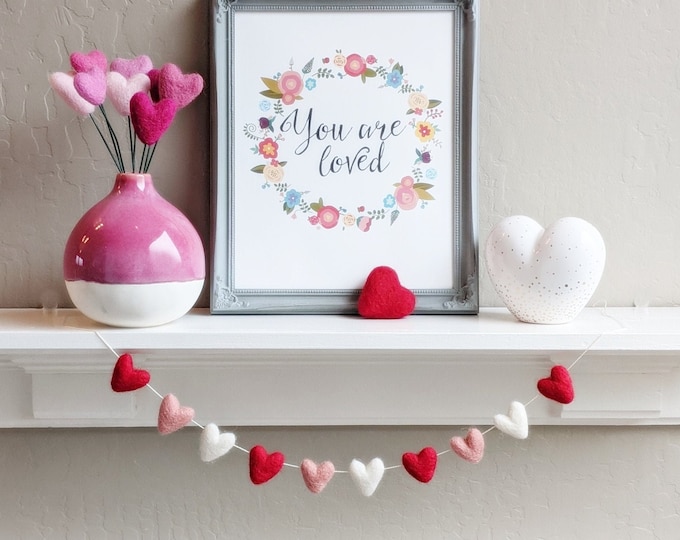 Wool Felt Heart Garland : Valentine's Garland with SMALL hearts