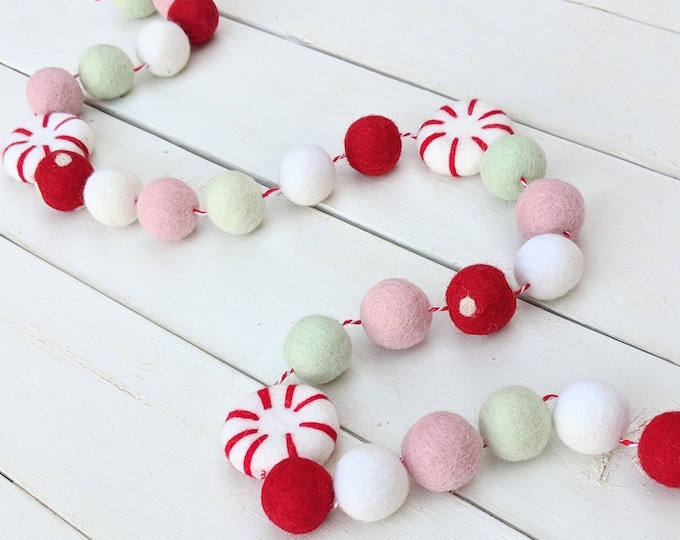 Christmas Garland : Peppermint Christmas Felt Ball Garland