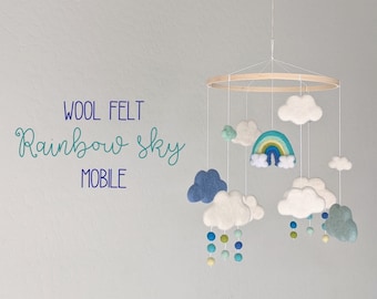 Rainbow Baby Mobile : Wool Felt Baby Mobile with Clouds and Rainbow