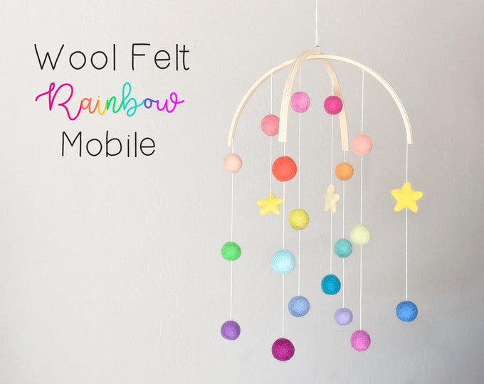 Baby Mobile : Rainbow Baby Mobile - felt poms and stars