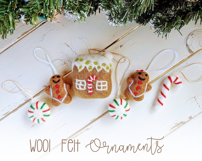 Gingerbread Christmas Ornaments: Wool Felt Gingerbread Ornaments