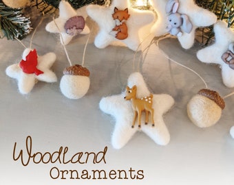 Whimsical Woodland Ornaments : Felted Wool Ornaments / Acorn ornaments