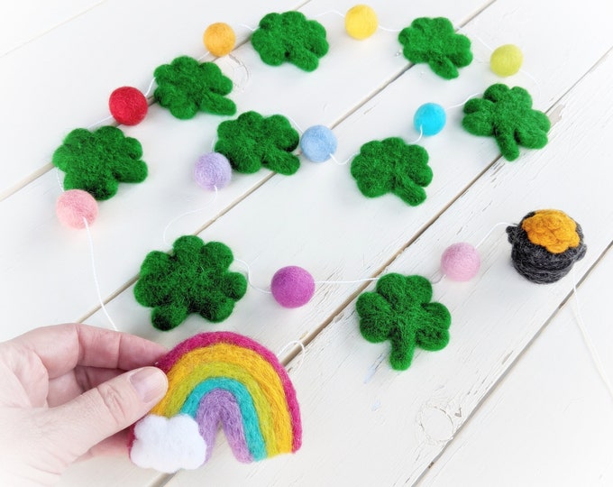 St. Patrick's Shamrock Garland : Felt ball garland for St. Patrick's Day