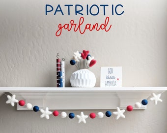 Patriotic Garland : Wool Felt star garland for Fourth of July