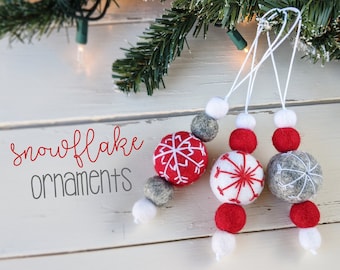 Whimsical Christmas Ornaments : Felted Wool Snowflake Ornaments