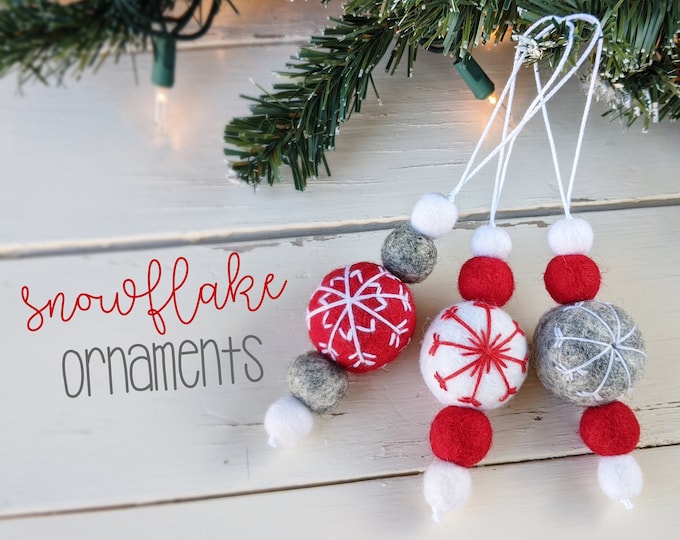 Whimsical Christmas Ornaments : Felted Wool Snowflake Ornaments