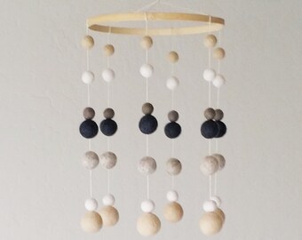 Felt Ball Baby Mobile: Neutral Nursery Decor