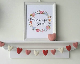 Felt Heart Garland: Valentine's Day Wool Garland with Medium Hearts