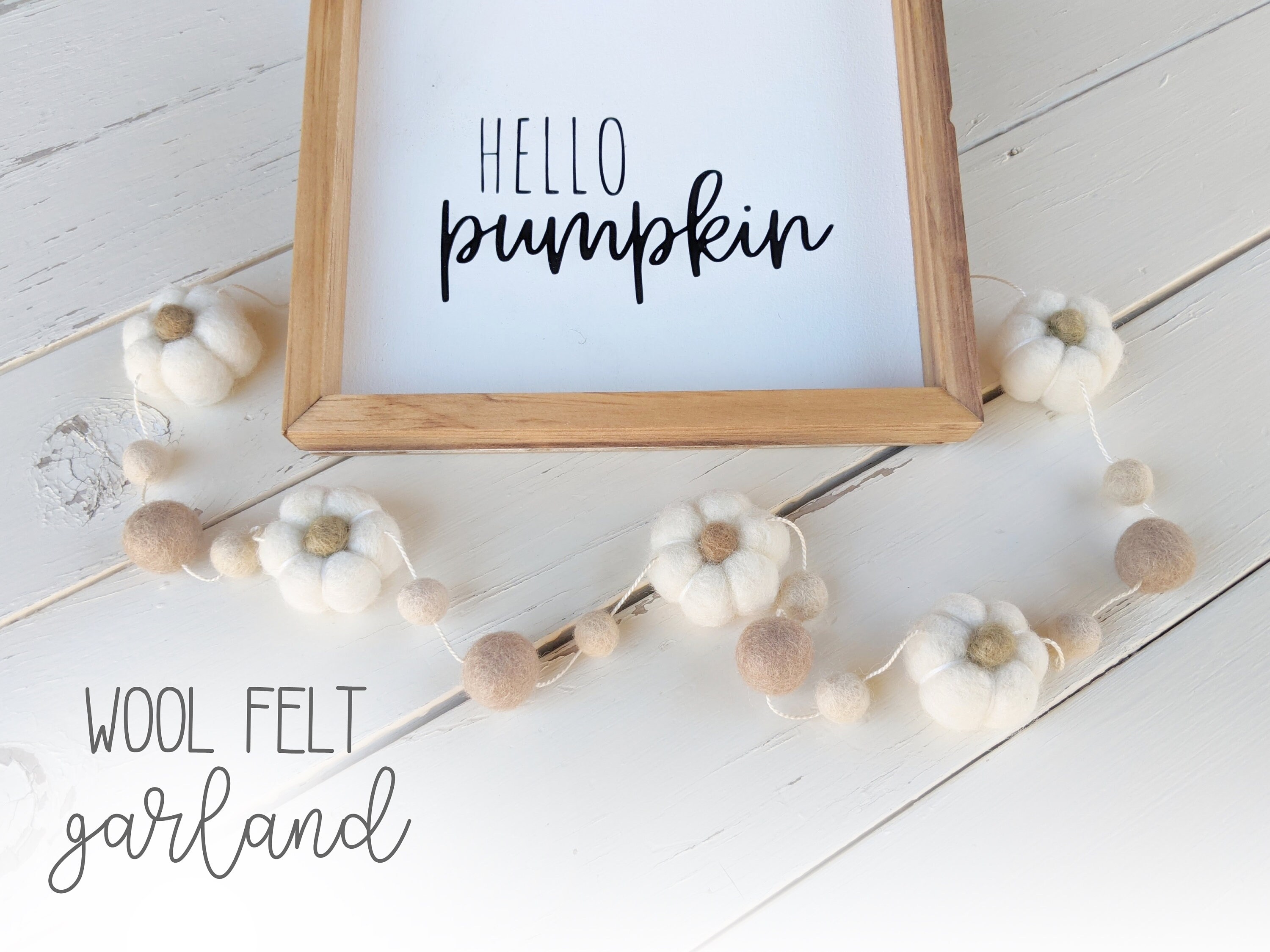 Fall Pumpkin Garland- Wool Felt Pom Poms