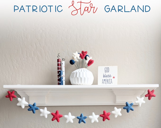 Patriotic Star Garland : Felt star garland for 4th of July