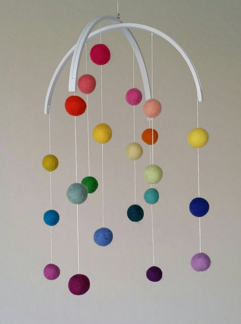 Baby Mobile Rainbow Baby Mobile Felt Poms Only Etsy