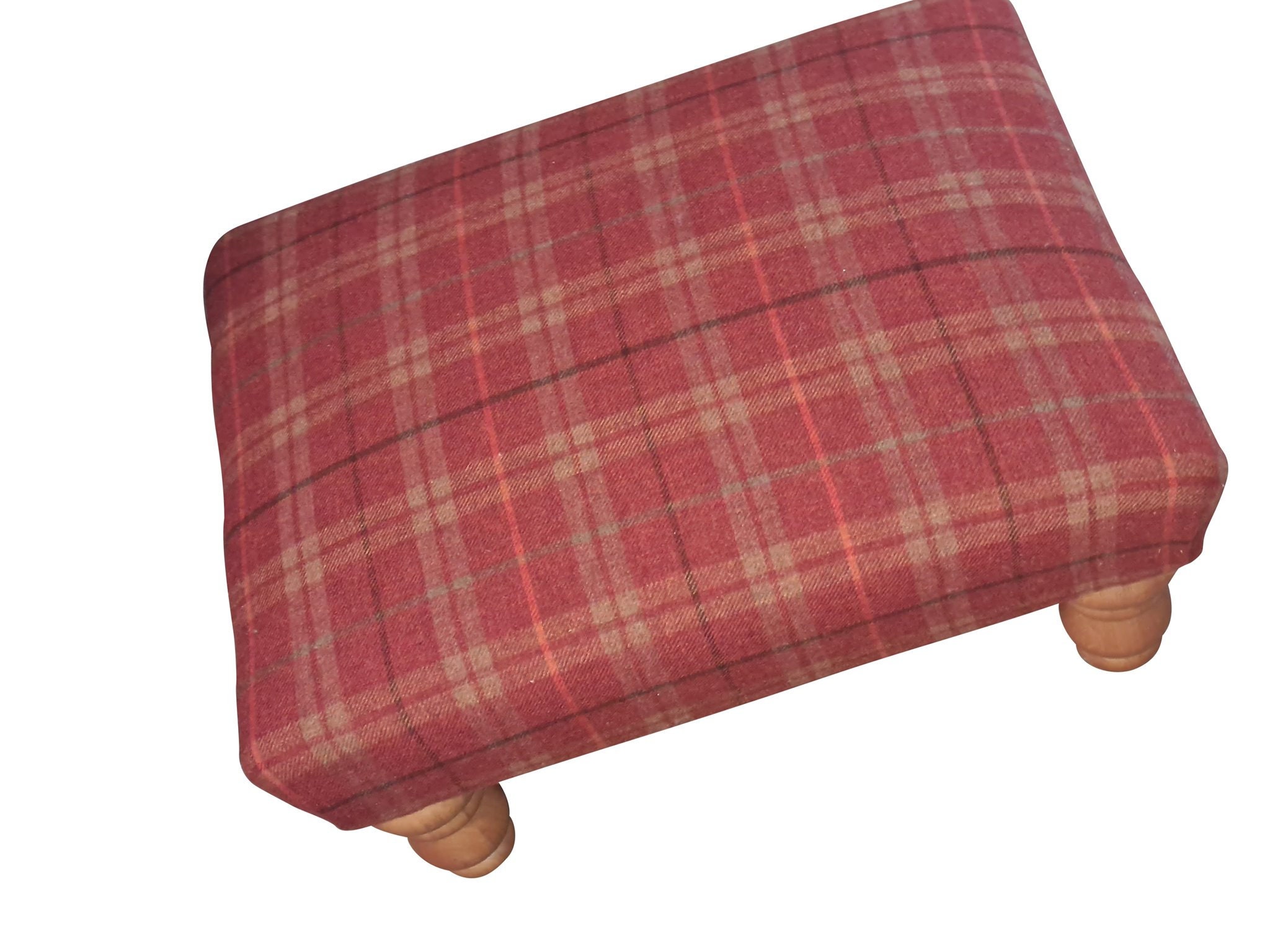 Handmade footstool Rustic red check wool Exclusive to JJB Etsy