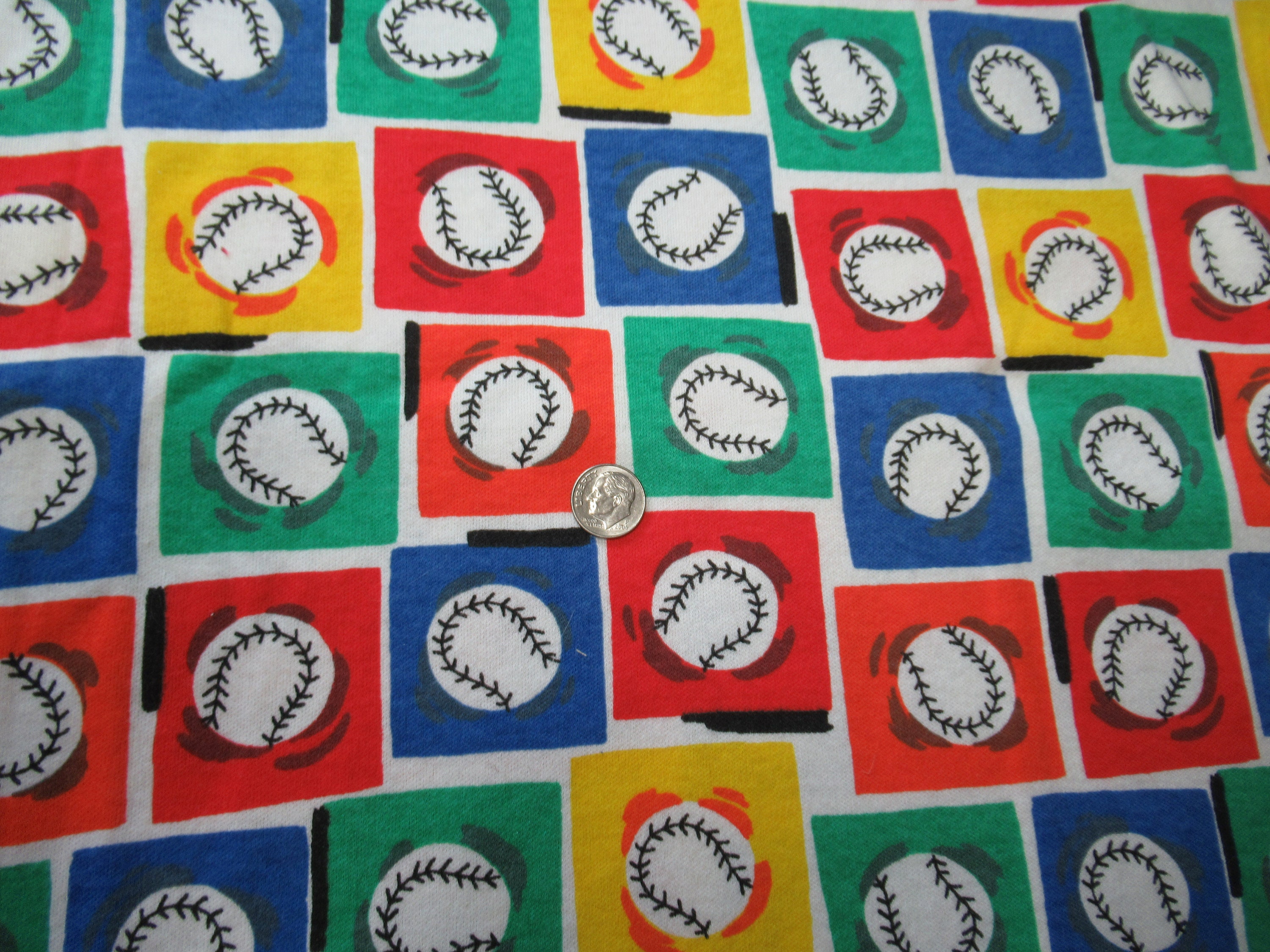 Baseball Knit Fabric 1 Yard 60 inches wide/Children/Vintage Etsy