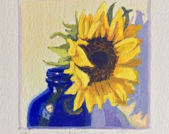 Original Gouache Sunflower Painting