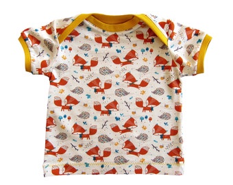 Bio Shirt Fuchs und Igel gelb Baby Kind Babyshirt Junge Mädchen Sommershirt Sommer Waldtiere Tiere