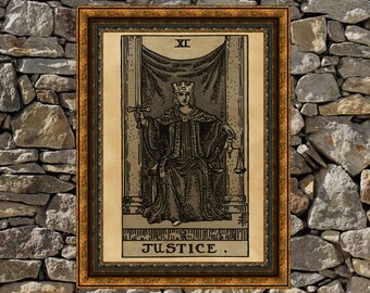 Tarot Justice card print, aged poster, Taro wall decor, Occult print, Justice print, tarot poster, tarot print