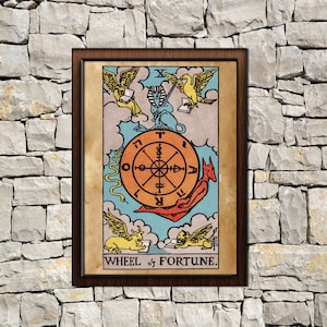 Tarot wiel van Fortune kaart afdrukken, leeftijd poster, Taro wand decor, occulte print, het rad van Fortune print, Tarot poster, Tarot print