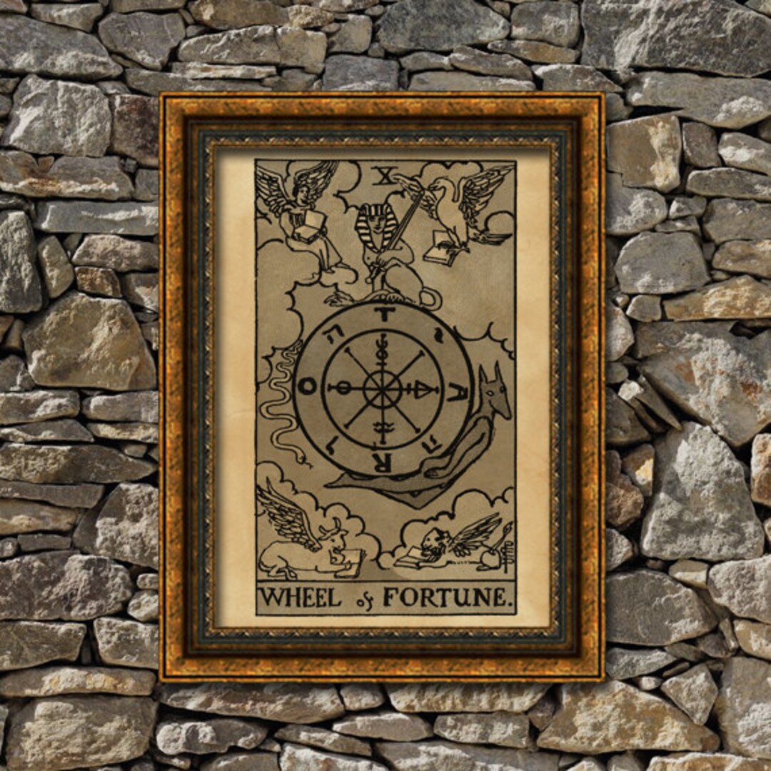 Tarot Wheel Of Fortune Card Print Aged Poster Taro Wall Decor Occult tarot-wheel-of-fortune-card-print-aged-poster-taro-wall-decor-occult