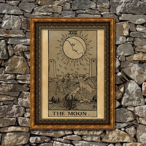 Tarot Moon card print, aged poster, Taro wall decor, Occult print, The Moon print, tarot poster, tarot print