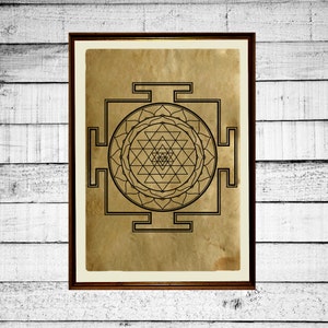 Sri Yantra print, meditation print, tantric poster, mystic print, occult antique tantra print aged paper