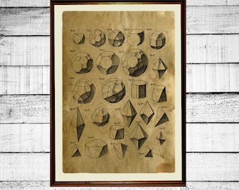 Platonische lichamen print, heilige geometrie afdrukken, Plato poster, Heilige print, occulte antieke metatron kubus print merkaba oud papier