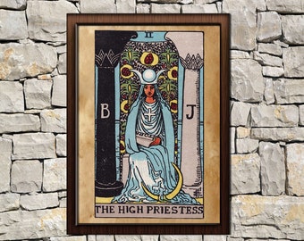 Tarot High priestess card print, aged poster, Taro wall decor, Occult print, High priestess print, tarot poster, tarot print