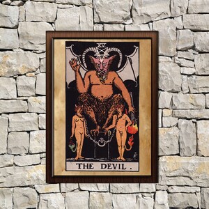Tarot Devil carta stampa, poster invecchiato, Arredamento della parete Taro, stampa occulta, stampa di morte, poster dei tarocchi, stampa tarocchi