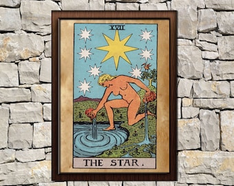 Tarot Star card print, aged poster, Taro wall decor, Occult print, The Star print, tarot poster, tarot print