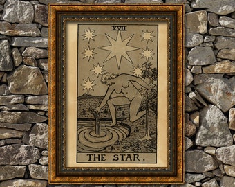 Tarot Star card print, aged poster, Taro wall decor, Occult print, The Star print, tarot poster, tarot print