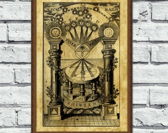 La Bousole des Sages, medieval print, alchemy print, zodiac occult poster, Occult art, magick alchemy, sacred geometry, esoteric home decor