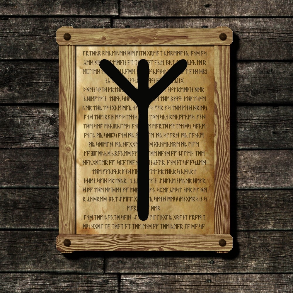 Algiz viking print Rune illustration Futhark art on Old antique paper