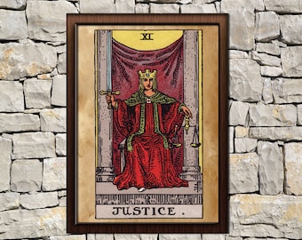 Tarot Justice card print, aged poster, Taro wall decor, Occult print, Justice print, tarot poster, tarot print