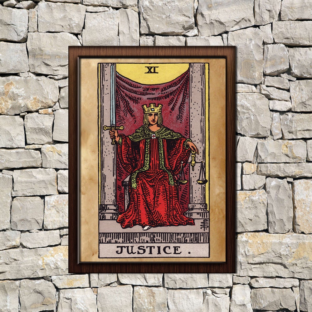 Tarot Justice card print, aged poster, Taro wall decor, Occult print, Justice print, tarot poster, tarot print