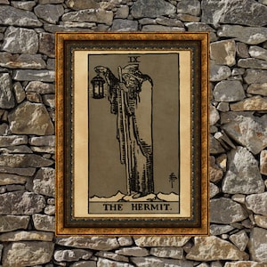 Tarot Hermit card print, aged poster, Taro wall decor, Occult print, Hermit print, tarot poster, tarot print