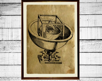 Platonic solids print, sacred geometry print, Plato poster, sacred print, occult antique metatron cube print merkaba aged paper