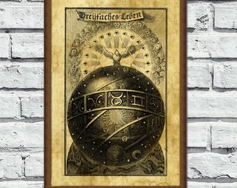 Theosophia revelata, medieval print, alchemy study, zodiac occult poster, Occult print, magick alchemy, sacred geometry, esoteric home decor