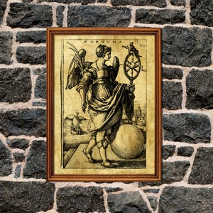 Impressão da Fortuna da Deusa, roda da fortuna, impressão sagrada, simbolismo de renascimento, arte antiga, oculto, tarô, medieval, magia, decoração esotérica
