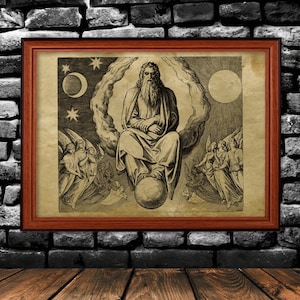 Seventh day: divine rest, Bible print, aged poster, wall decor, Religious print, God, Genesis poster